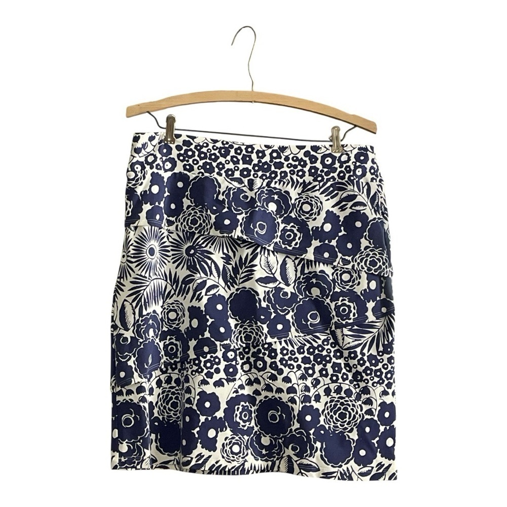 J. McLaughlin Nicola D’Orsay Fleur Blue & White Floral Skirt Size M